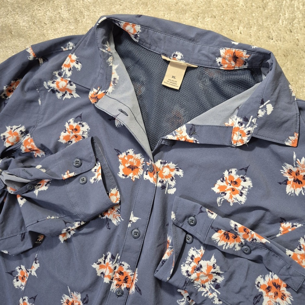 Duluth Trading Co DuluthFlex Sidewinder Shirt Womens XL Blue Floral Fishing Hike